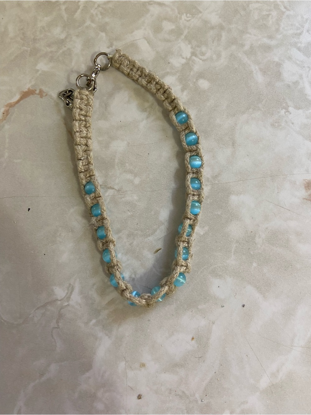 Beige Hemp Bracelet with Turquoise Beads